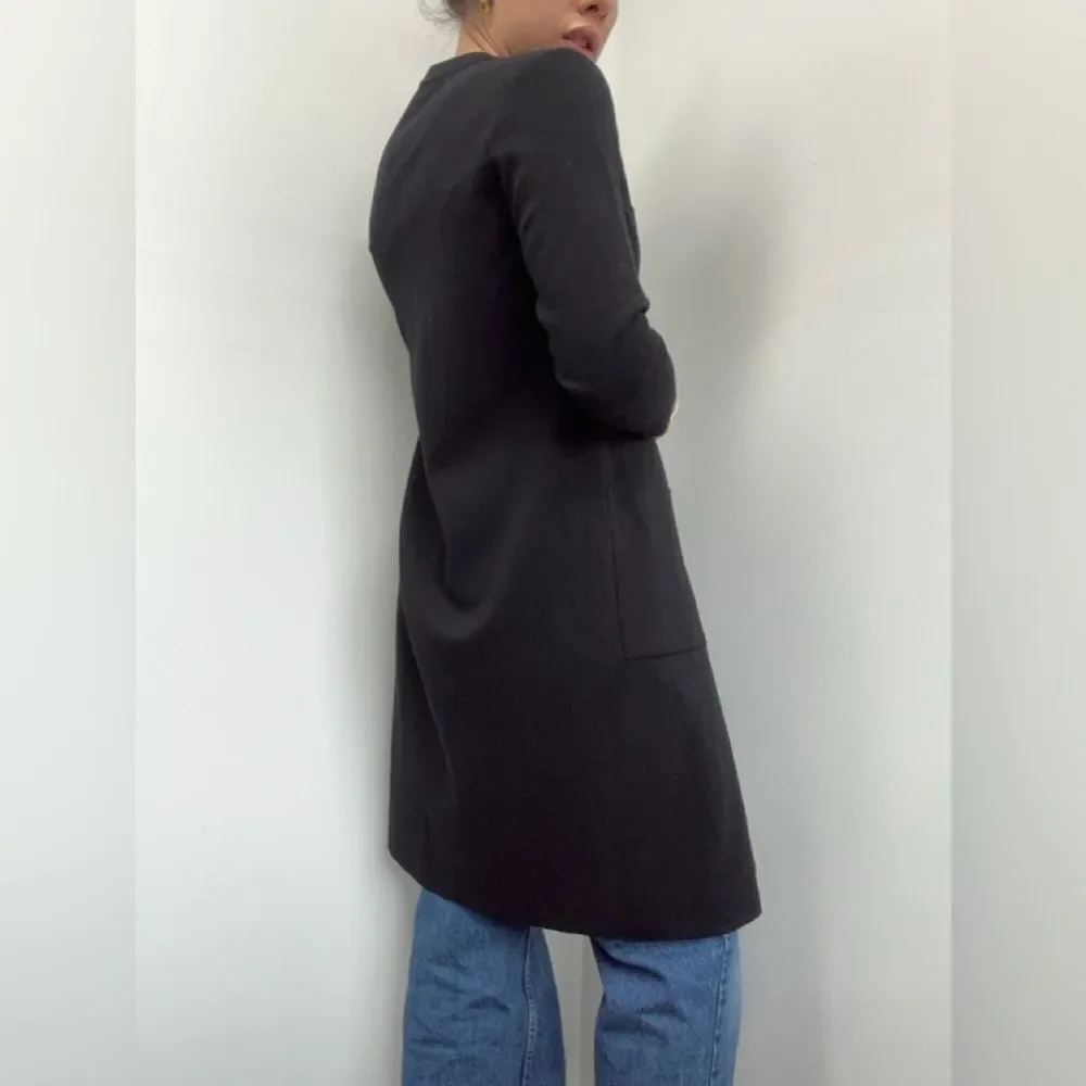 YSL Vintage Black Wool Cardigan Dress 3/4 Sleeve Large Gold Buttons Size M - Picture 4 of 14